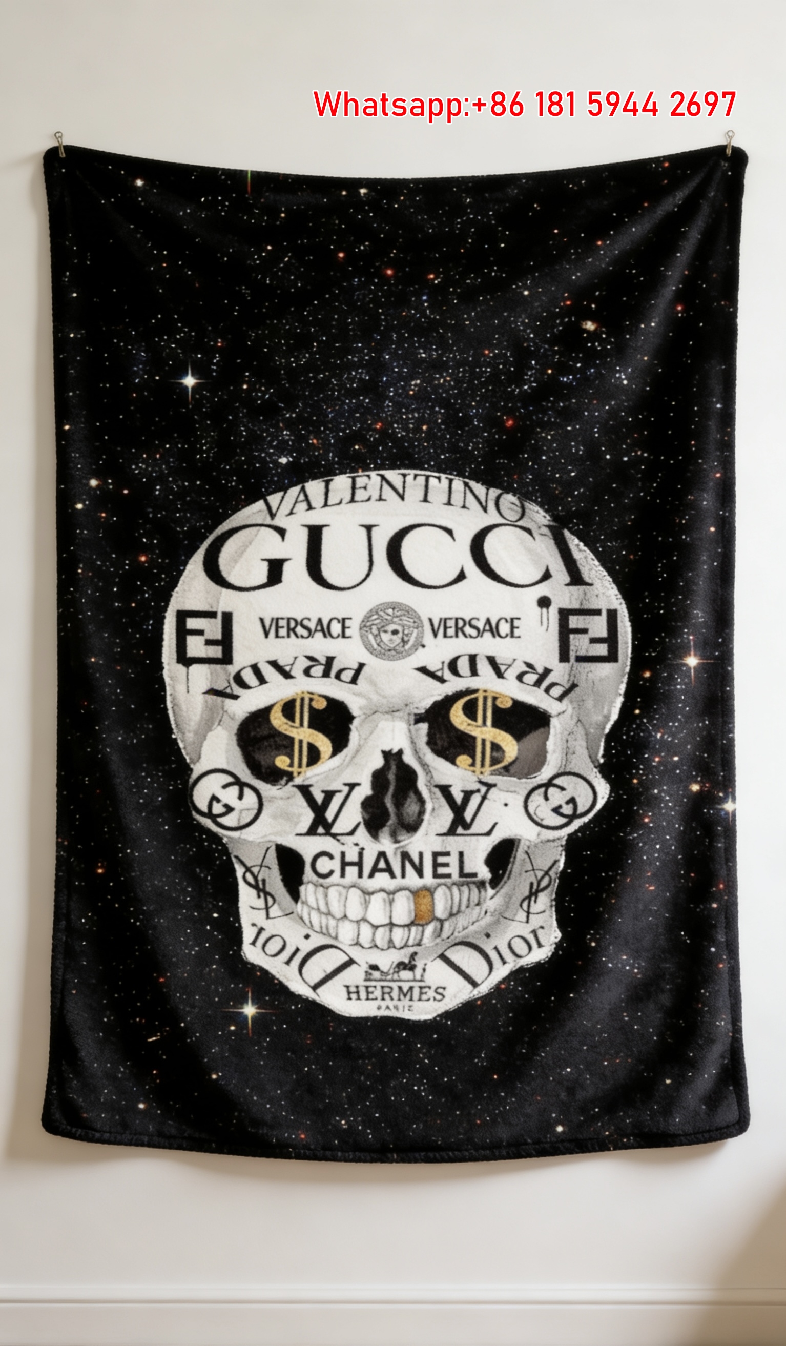 Edgy Luxury Skull Print Flannel Sofa Throw Blanket IMG_4756